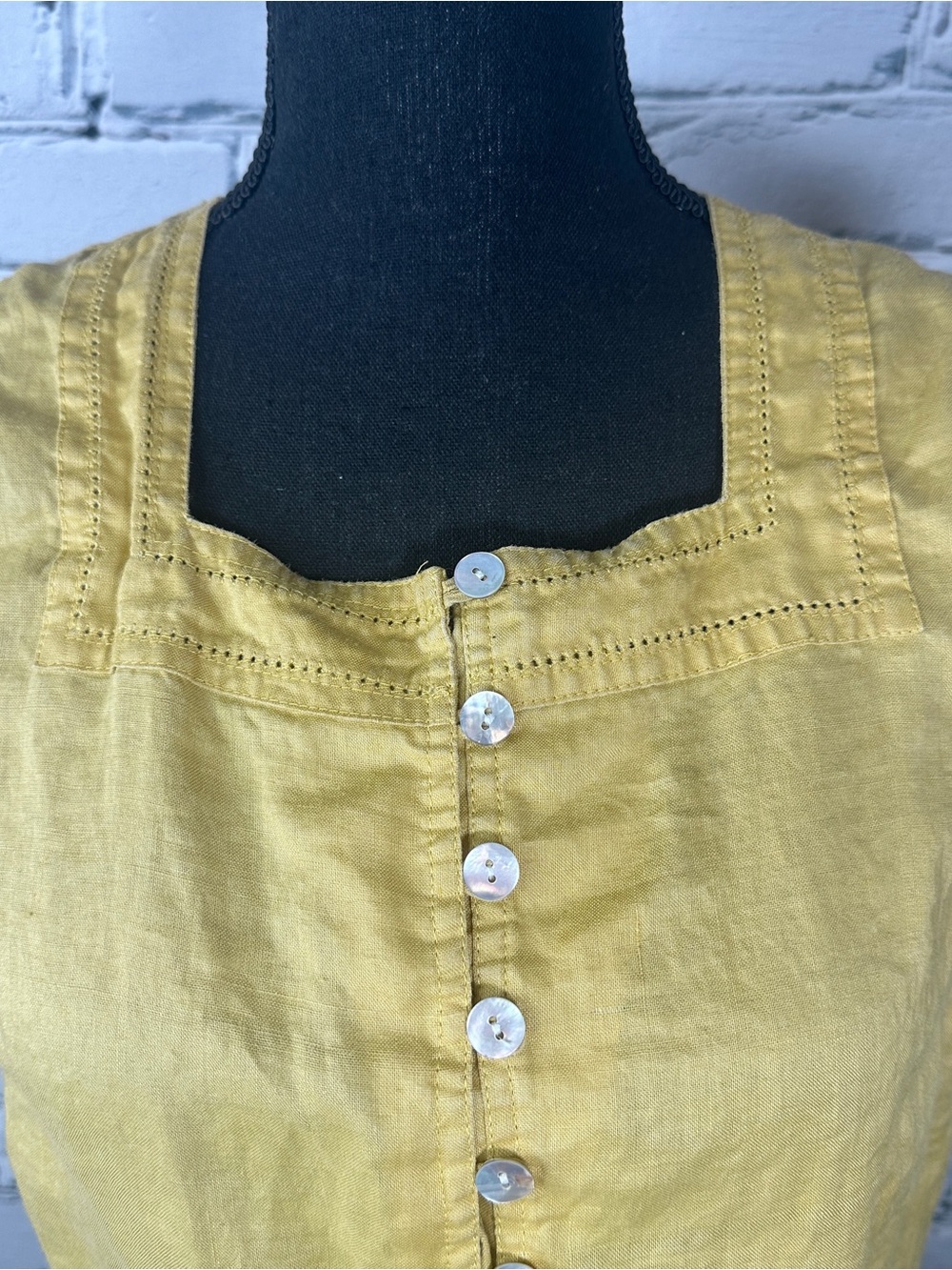 Cleopatra Linen Sleeveless Blouse Button Front XL Yellow Lagenlook Boho Festival - Picture 4 of 13